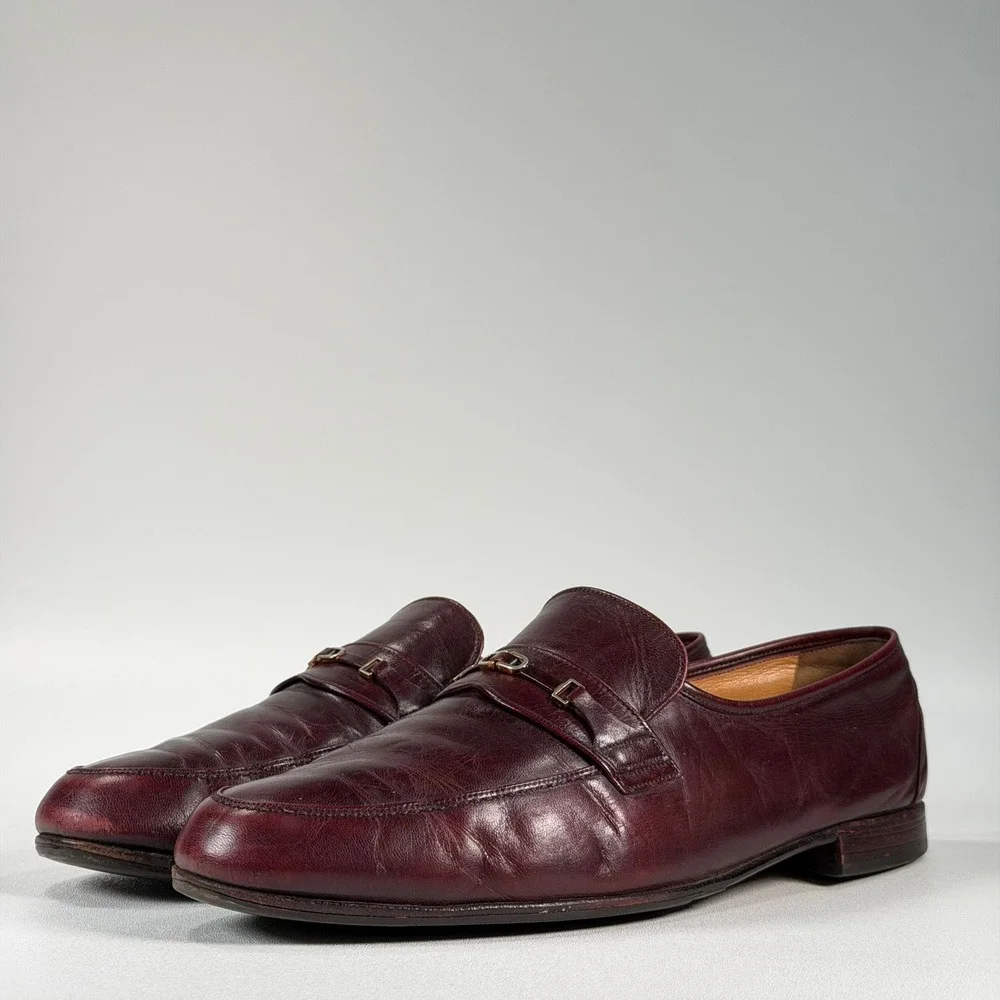Bally Scribe Bit Loafers Mens 11 E Oxblood Leather Slip-On Dress Shoes Vintage